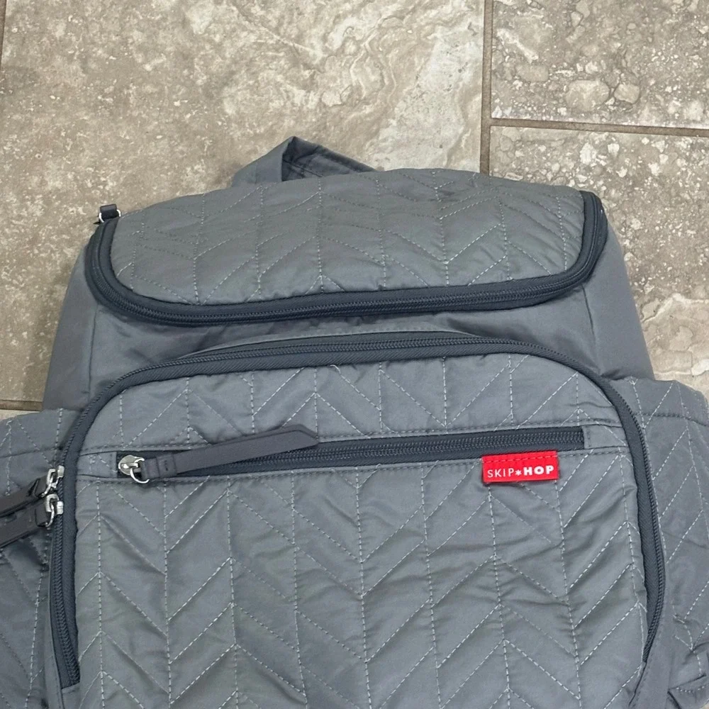 Skip Hop Forma Diaper Bag Backpack Grey Quilted Chevron Diaper Bag